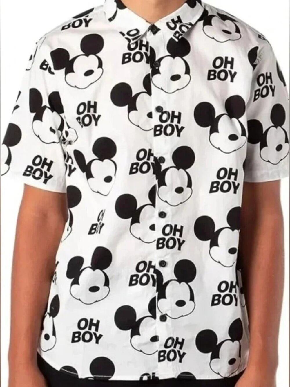Neff X Disney Men's Button-Down Shirt Oh Boy Mickey Face Allover Print Size M
